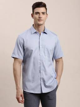 Turtle - Mens Cotton Slim Fit Solid Light Blue Formal Shirt