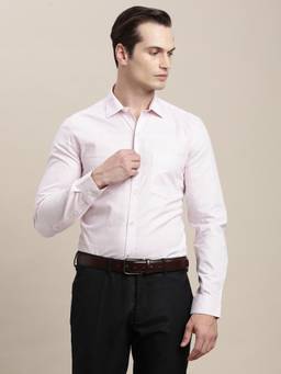 Turtle - Mens Cotton Slim Fit Checks Light Pink Formal Shirt