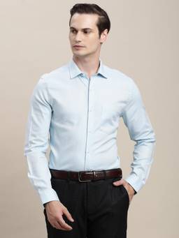 Turtle - Mens Cotton Slim Fit Dobby Sky Blue Formal Shirt