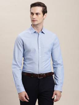 Turtle - Mens Cotton Slim Fit Dobby Light Blue Formal Shirt