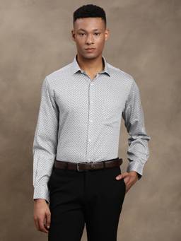 Turtle - Mens Cotton Slim Fit Printed Grey Formal Shirt