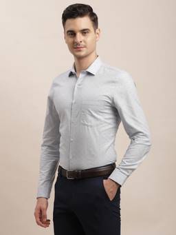 Turtle - Mens Slim Fit Printed Pure Cotton Grey Formal Shirt