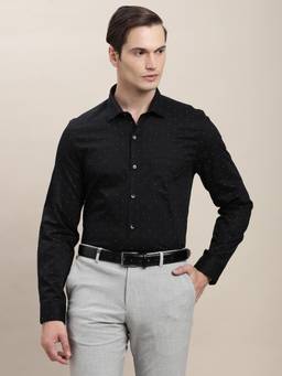 Turtle - Mens Cotton Slim Fit Printed Black Formal Shirt