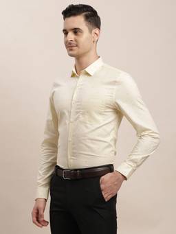 Turtle - Mens Slim Fit Printed Pure Cotton Beige Formal Shirt