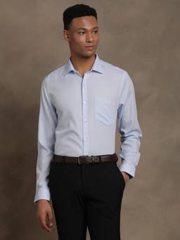 Turtle - Mens Cotton Slim Fit Dobby Light Blue Formal Shirt
