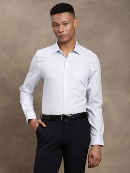 Turtle - Mens Giza Cotton Slim Fit Dobby Light Blue Formal Shirt
