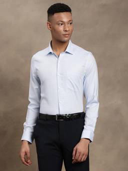 Turtle - Mens Giza Cotton Slim Fit Dobby Light Blue Formal Shirt