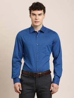 Turtle - Mens Slim Fit Dobby Pure Cotton Blue Formal Shirt