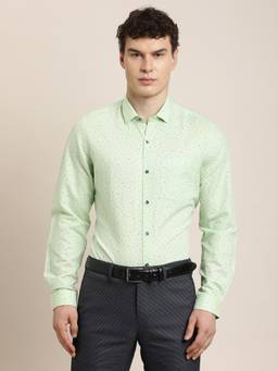 Turtle - Mens Slim Fit Printed Cotton Linen Mint Green Formal Shirt