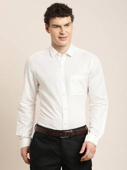 Turtle - Mens Slim Fit Solid Cotton Linen Cream Formal Shirt
