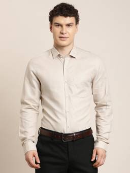 Turtle - Mens Slim Fit Solid Cotton Linen Grey Formal Shirt
