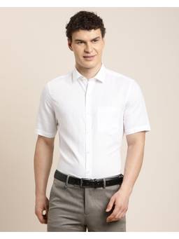 Turtle - Mens Regular Fit Solid Cotton Linen White Formal Shirt
