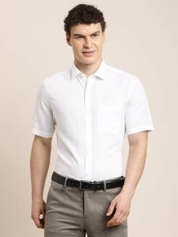 Turtle - Mens Slim Fit Solid Cotton Linen White Formal Shirt