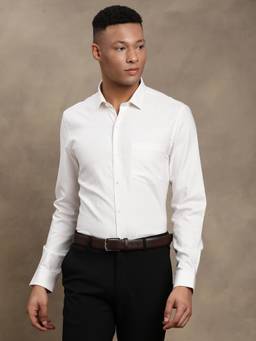 Turtle - Mens Cotton Slim Fit Dobby White Formal Shirt