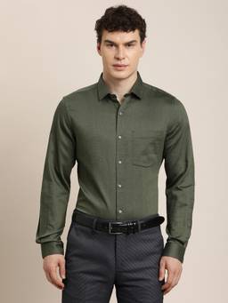 Turtle - Mens Slim Fit Dobby Pure Cotton Dark Green Formal Shirt