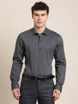 Turtle - Mens Slim Fit Dobby Pure Cotton Dark Grey Formal Shirt