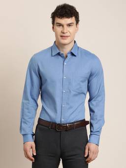 Turtle - Mens Slim Fit Dobby Pure Cotton Blue Formal Shirt