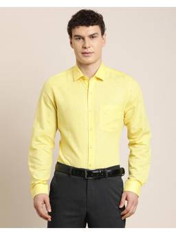 Turtle - Mens Slim Fit Printed Cotton Linen Yellow Formal Shirt