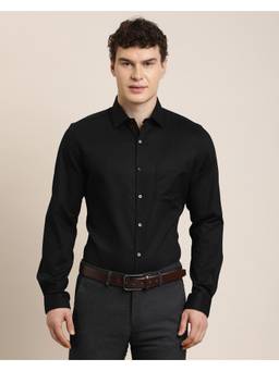 Turtle - Mens Slim Fit Dobby Pure Cotton Black Formal Shirt