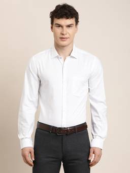 Turtle - Mens Slim Fit Printed Pure Cotton White Formal Shirt