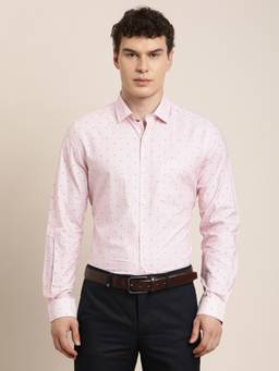 Turtle - Mens Slim Fit Printed Pure Cotton Light Pink Formal Shirt