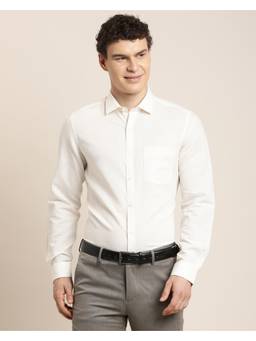 Turtle - Mens Slim Fit Solid Cotton Linen White Formal Shirt
