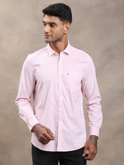 Turtle - Mens Slim Fit Printed Cotton Stretch Light Pink Casual Shirt