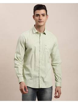 Turtle - Mens Slim Fit Printed Pure Cotton Olive Casual Shirt