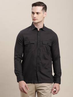 Turtle - Mens Cotton Relaxed Fit Solid Black Denim Shirt