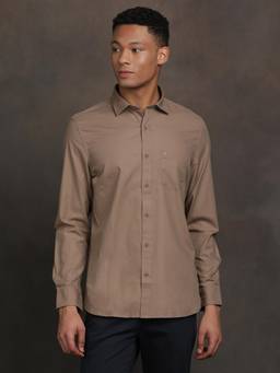 Turtle - Mens Organic Cotton Slim Fit Solid Brown Casual Shirt