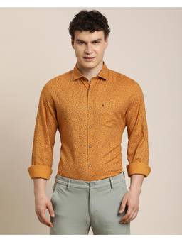 Turtle - Mens Slim Fit Printed Pure Cotton Orange Casual Shirt