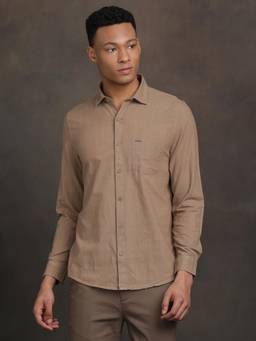 Turtle - Mens Brown Slim Fit Solid Handwoven Casual Shirt