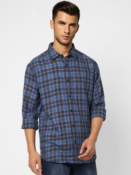 Jack & Jones - Indigo Check Print Full Sleeves Shirt
