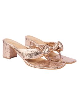 Shoetopia - Womens Embellished Rose Gold Sparkle Block Sandal Heels