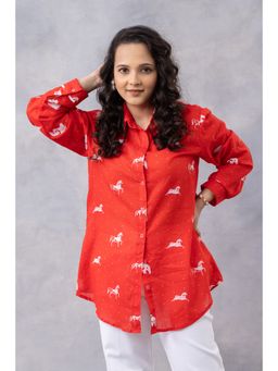 Thee Modern Roots - Poppy Red Horse Print Cotton Mul Shirt