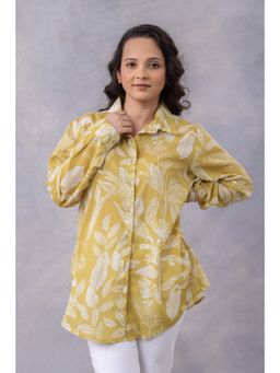 Thee Modern Roots - Ochre Tropical Print Cotton Mul Shirt - Yellow