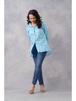 Thee Modern Roots - Ice Blue Floral Flight Cotton Mul Printed Shirt