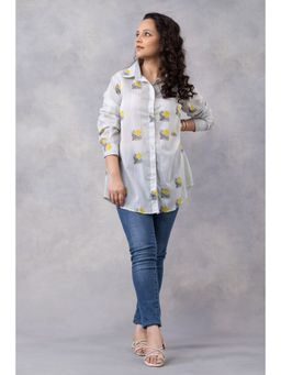 Thee Modern Roots - Light Grey Floral Stripe Cotton Mul Printed Shirt