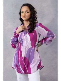 Thee Modern Roots - Tropical Purple Cotton Mul Printed Shirt