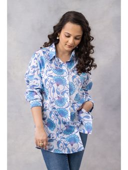 Thee Modern Roots - Powder Blue Vine Cotton Mul Shirt