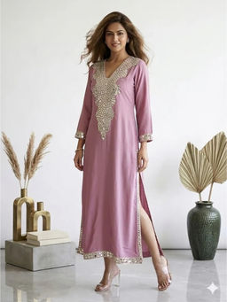 Diiwataa - Blush Pink Embellished Long Kaftan Dress