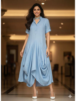 Diiwataa - Blue Cowl Flow Midi Dress