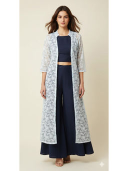 Diiwataa - Blue Crop Top With Palazzo & Jacket
