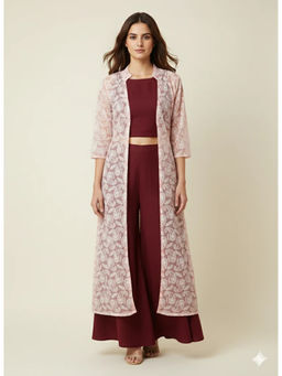 Diiwataa - Wine Crop Top With Palazzo & Jacket
