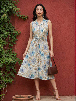 Mamicha - Blue Tanvi Shirt Midi Dress with Belt