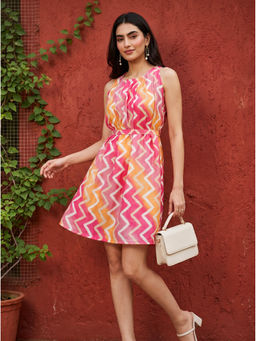 Mamicha - Coral Nitya Mini Dress with Belt