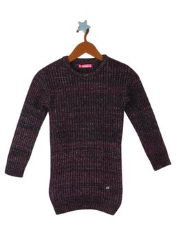 Monte Carlo - Girls Purple Cotton Blend Self Design Sweater