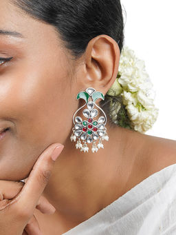 Teejh - Sunehri Green Red Silver Oxidised Earring