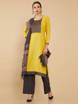 Soch - Mustard Cotton Unstitched Dress Material ( Set of 3 )