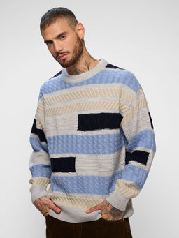 The Souled Store - Cable Knit Pullover Ocean Du Mens Oversized Pullover - Multi-Color